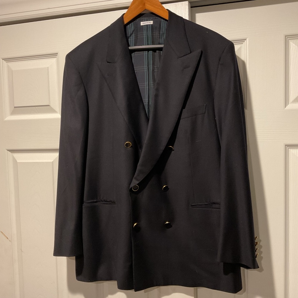 Brioni Vintage Black Sport Coat Suit Jacket Blazer Dbl Breasted Y2K Plaid sz 46
